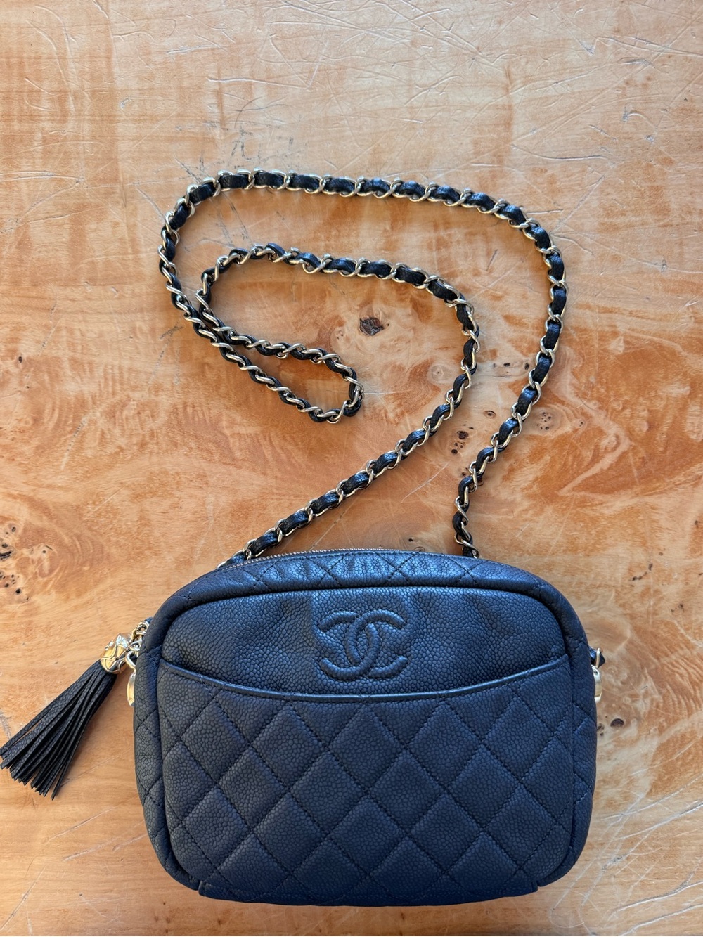 CHANEL Navy Quilted Crossbody Camera Bag with Tassel